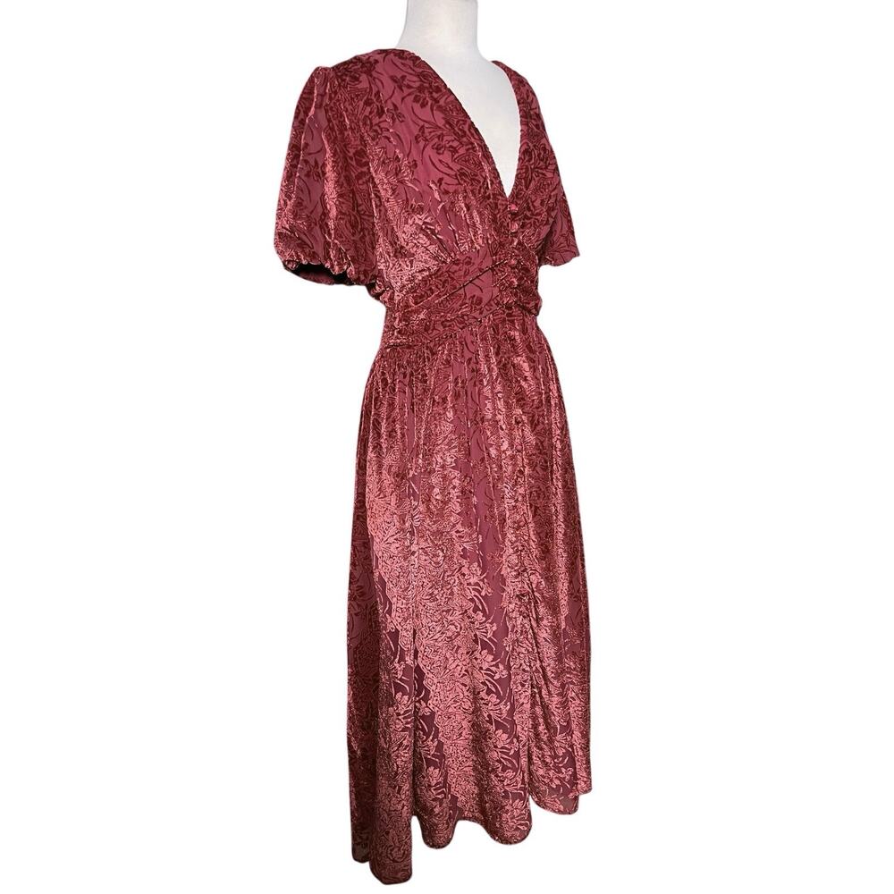 ANTHROPOLOGIE Women’s Katerina Red Floral Velvet Boho Maxi Dress - Picture 5 of 8